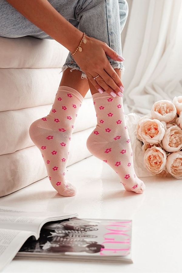 Milena Milena Women's Socks With Small Flowers Peach
