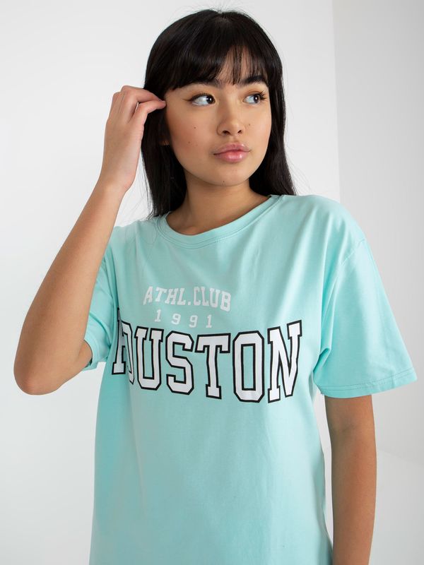 Fashionhunters Mint loose T-shirt with print