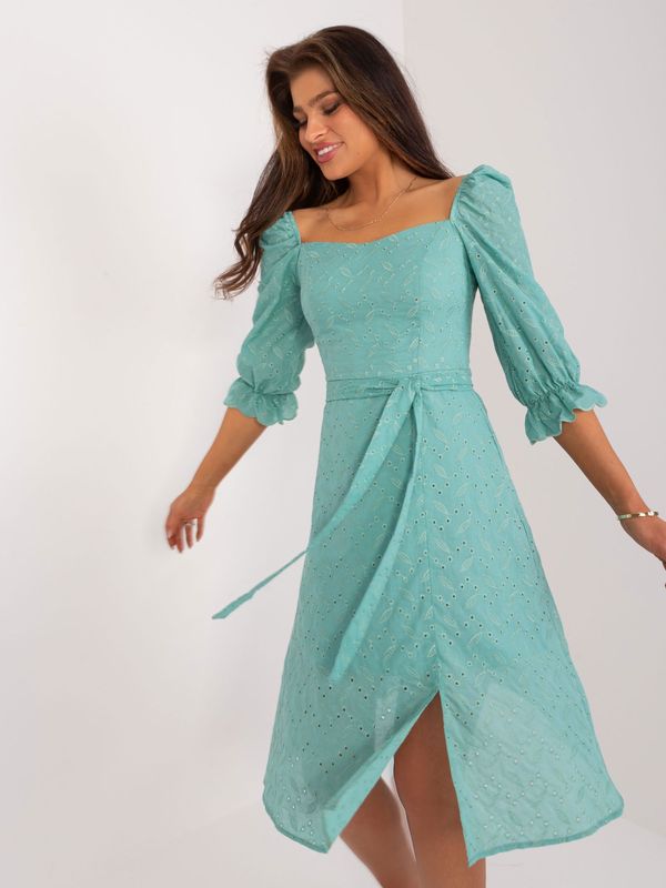 Fashionhunters Mint midi dress with puffy sleeves