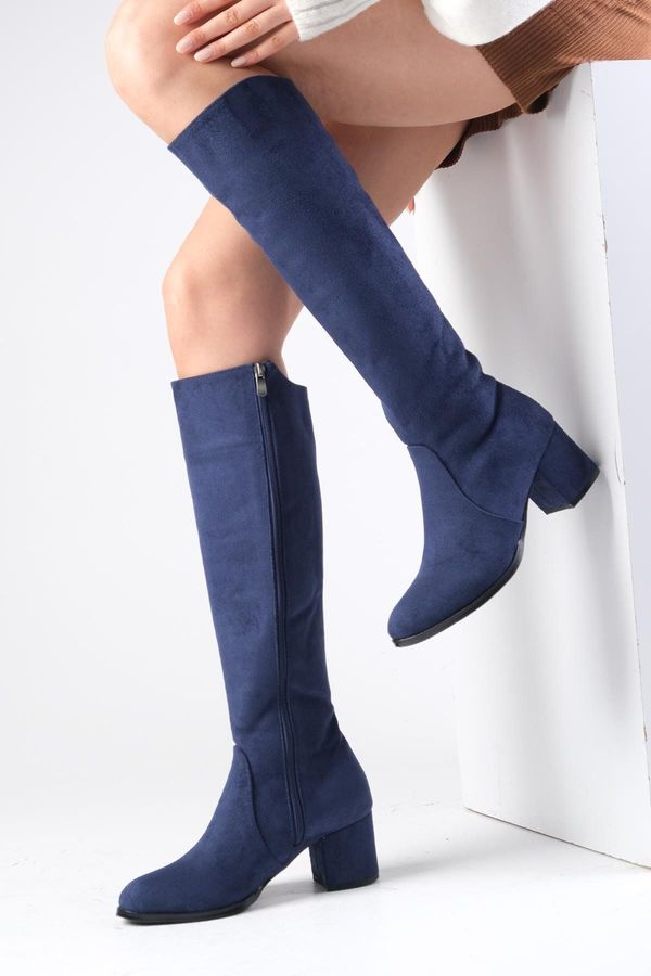 Mio Gusto Mio Gusto Bella Navy Blue Side Zipper, Thin Faux Für Lined Women's Heeled Boots