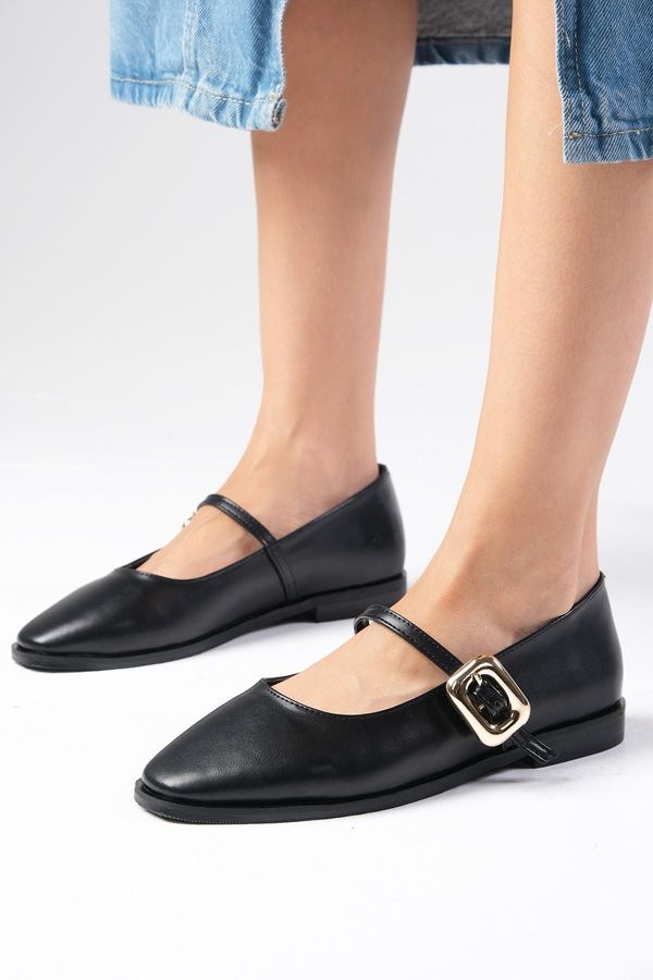 Mio Gusto Mio Gusto Camille Black Color Side Buckle Women's Ballerina Shoes