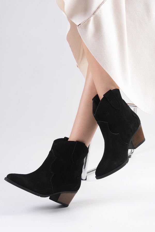 Mio Gusto Mio Gusto Genuine Suede Women's Black Color Cowboy Boots.