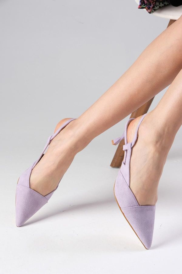 Mio Gusto Mio Gusto Megan Lilac Color Pointed Toe Open Back Chunky Heel Shoes