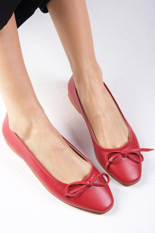 Mio Gusto Mio Gusto Nelly Red Color Bow Accessory Women's Flat Toe Flat Shoes