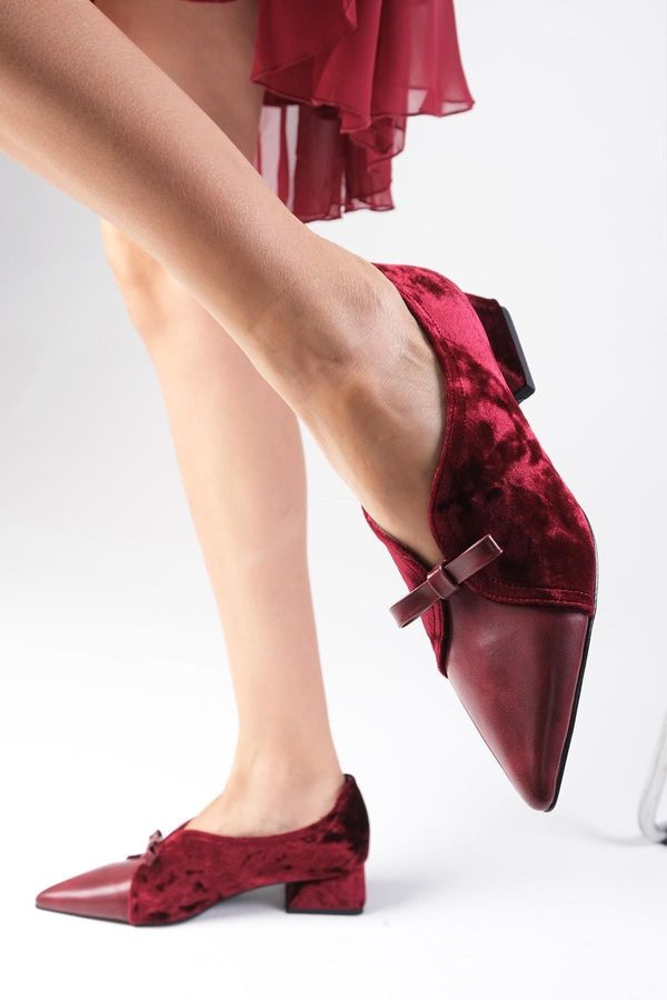 Mio Gusto Mio Gusto Sabine Claret Red Velvet Pointed Toe Women's Low Heel Shoes