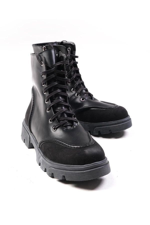 Mio Gusto Mio Gusto Samantha Black Laced and Zippered Thick Soled Women's Combat Boots