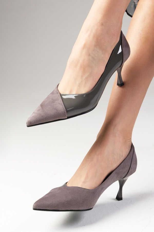 Mio Gusto Mio Gusto Wendy Gray Color Suede And Patent Leather Women's Heeled Shoes