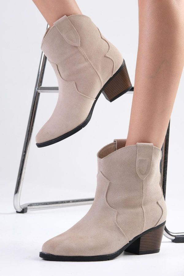 Mio Gusto Mio Gusto Women's Genuine Suede Beige Cowboy Boots.