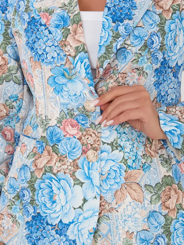 Italy Moda Moder enoredni blazer s cvetličnim vzorcem