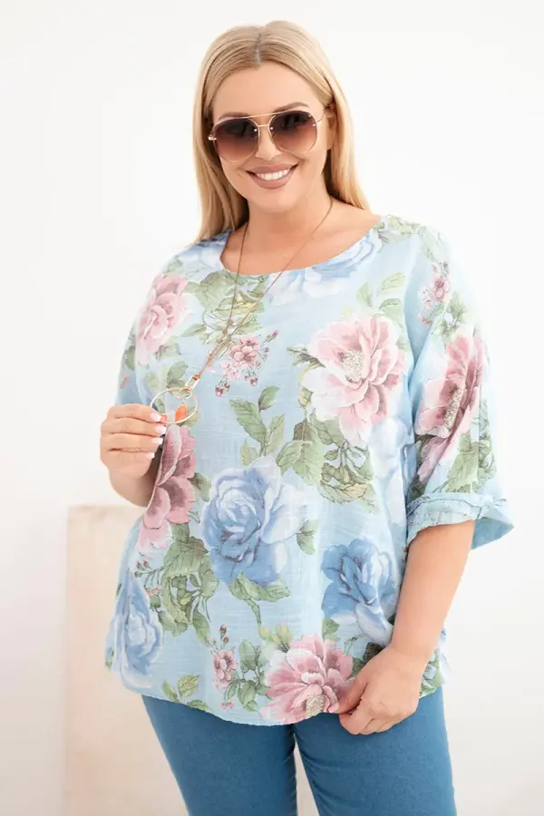 Kesi Włoski Modra bluza Kesi s cvetličnim vzorcem, plus size