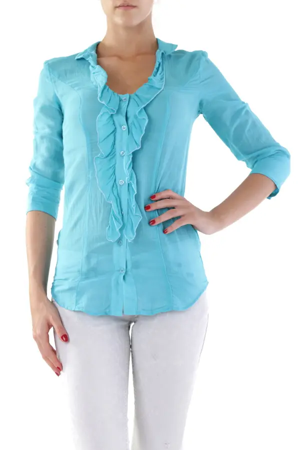 Sexy Woman Modra bluza z volančki