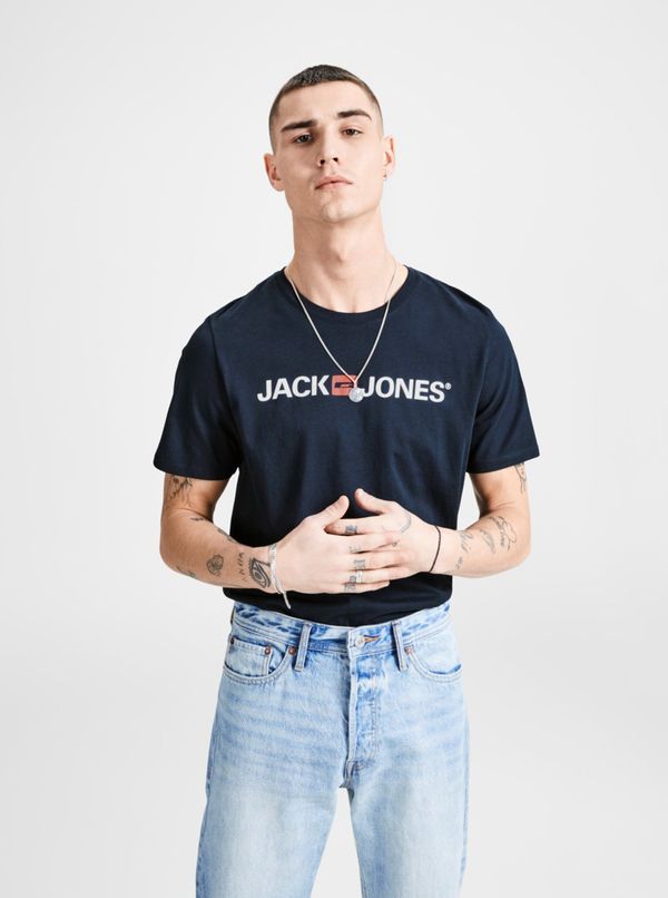 Jack & Jones Modra majica Jack & Jones s tiskom & Jonesom - moški