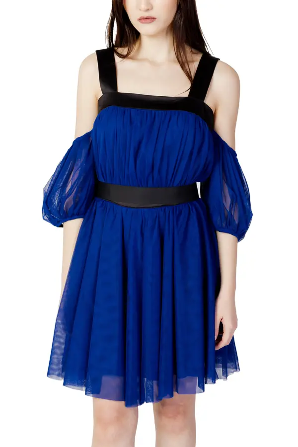 Hanny Deep Modra mini obleka z odkritimi rameni