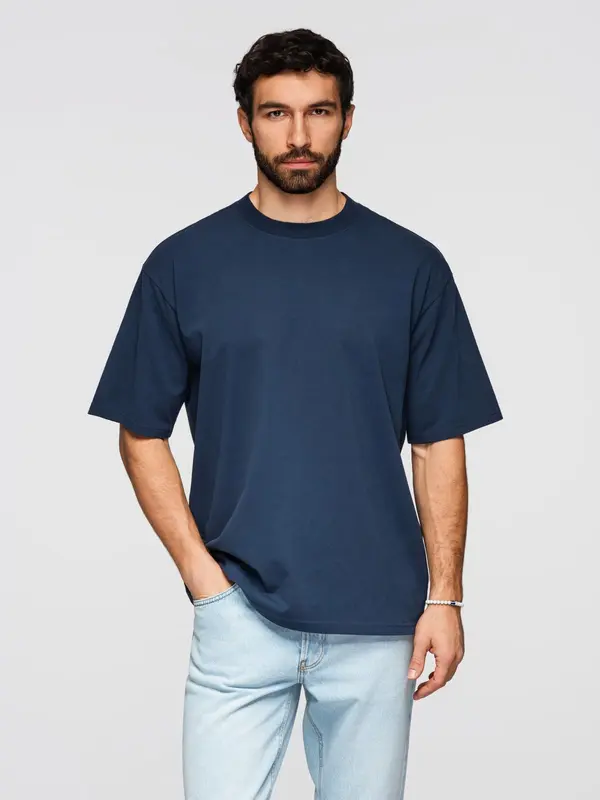 Ombre Modra moška majica z okroglim izrezom LOOSE FIT