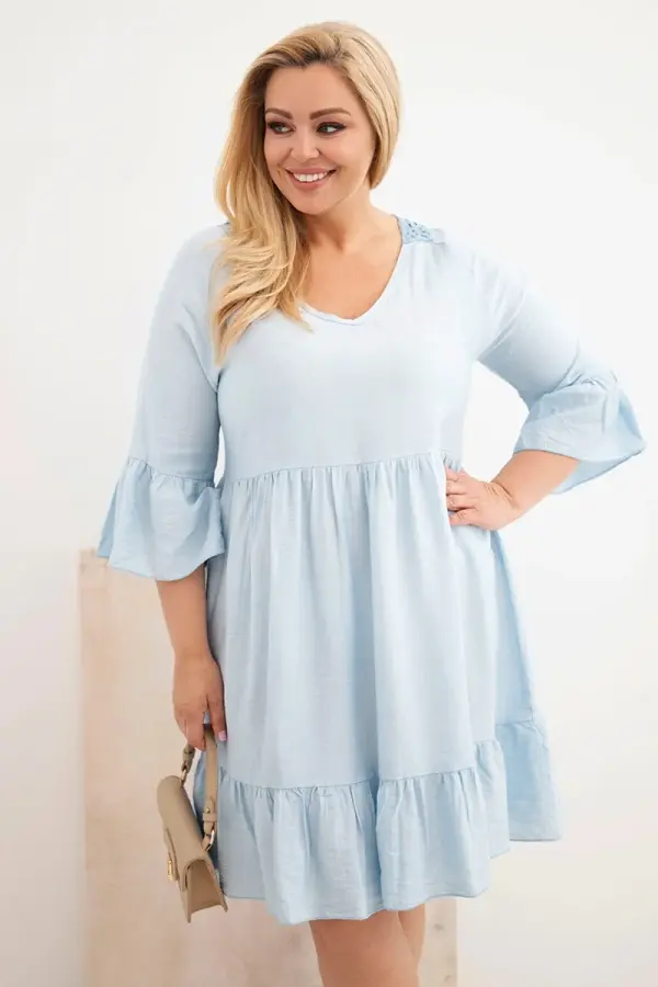 Kesi Włoski Modra obleka plus size Kesi z odprto čipko