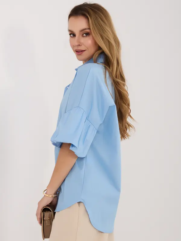 Italy Moda Modra oversized srajca z volančki