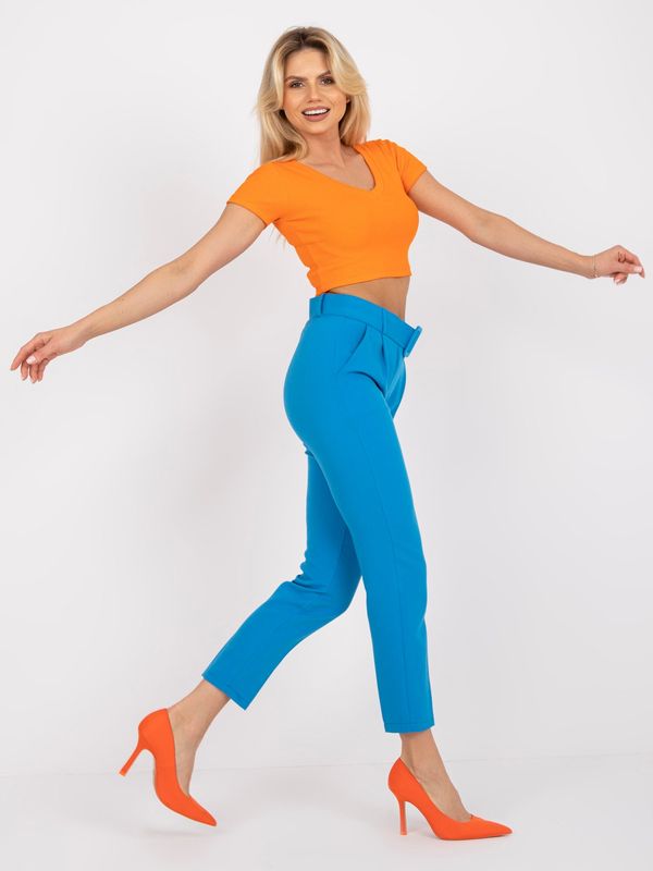 Fashionhunters Modre ženske hlače Giulia iz obleke z žepi