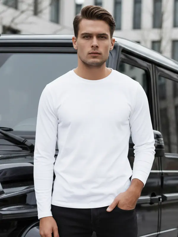 DStreet Moška bela majica z dolgimi rokavi