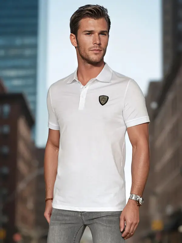 DStreet Moška bela polo majica z našitki