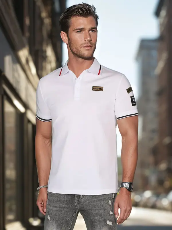 DStreet Moška bela polo majica z našitki