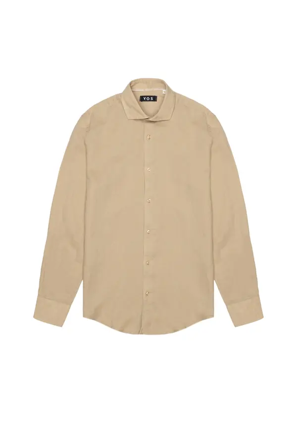 Yos Moška bež bombažna in lanena srajca