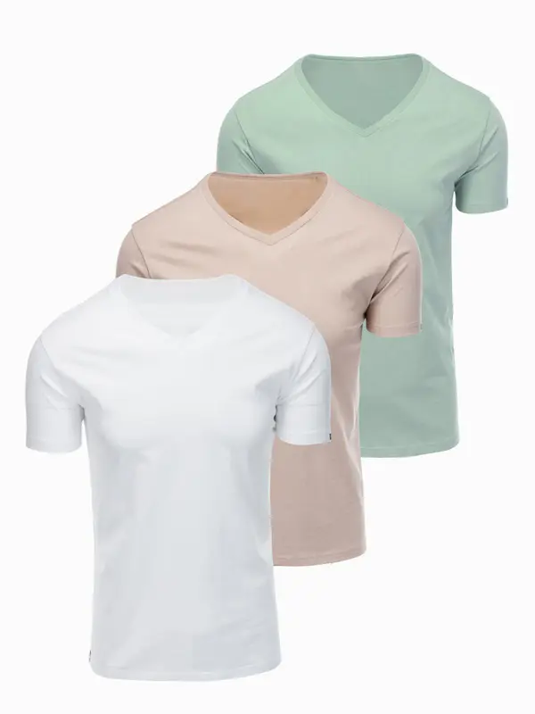 Ombre Moška bombažna majica Ombre BASIC z V-izrezom - komplet
