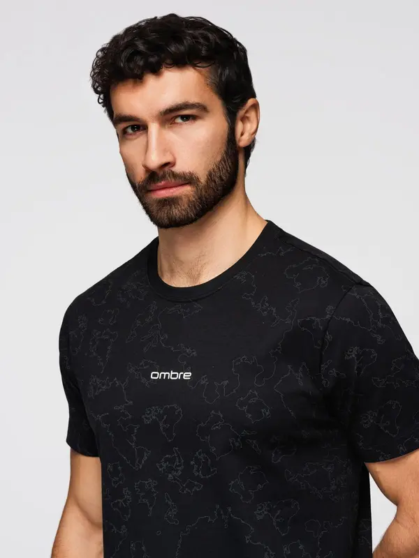 Ombre Moška bombažna majica s potiskom - črna