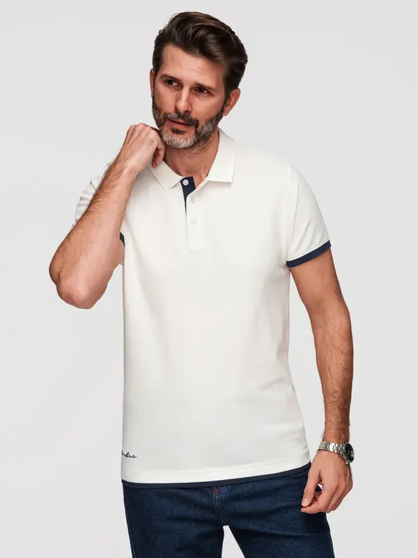 Ombre Moška bombažna polo majica Ombre - bela
