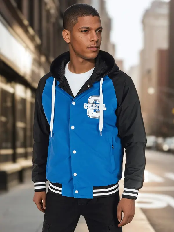 DStreet Moška bomber jakna s kapuco, modra