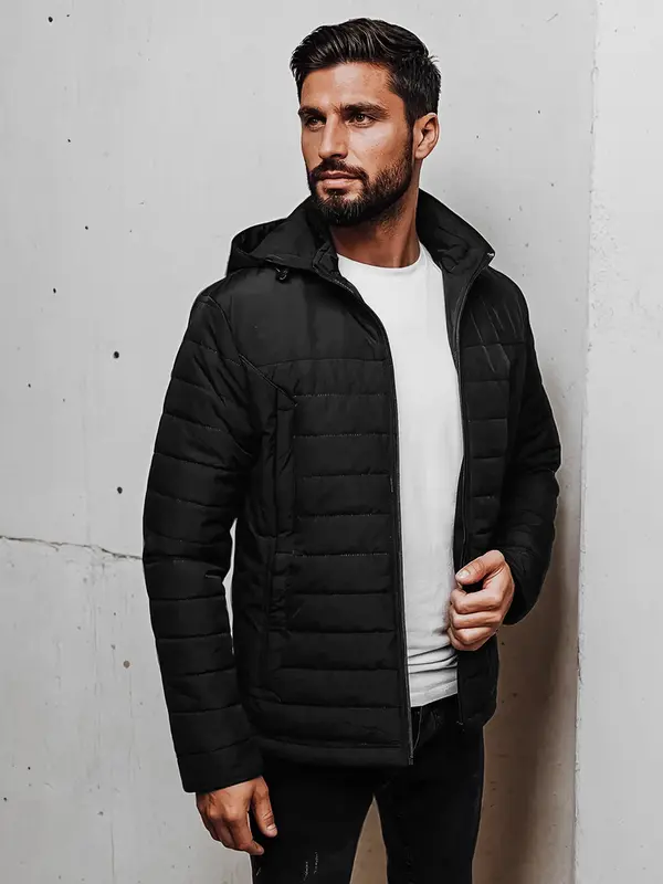 DStreet Moška črna prešita jakna s kapuco