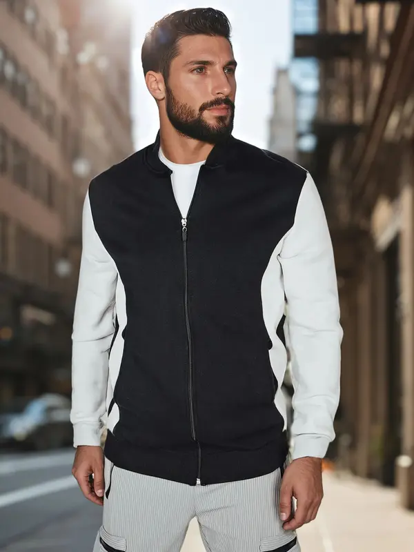 DStreet Moška črno-bela jopa z zadrgo