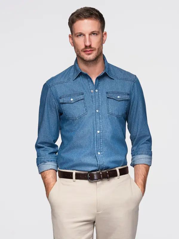Ombre Moška jeans srajca z žepi