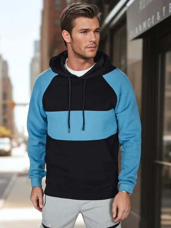 DStreet Moška jopa s kapuco v črno-modrih črtah