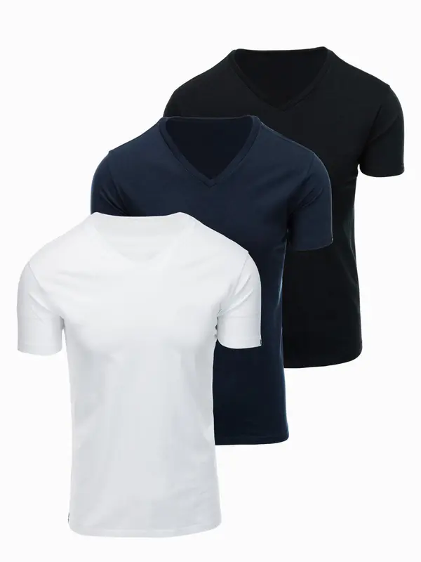 Ombre Moška majica Ombre z V-izrezom - črna/bela/modra