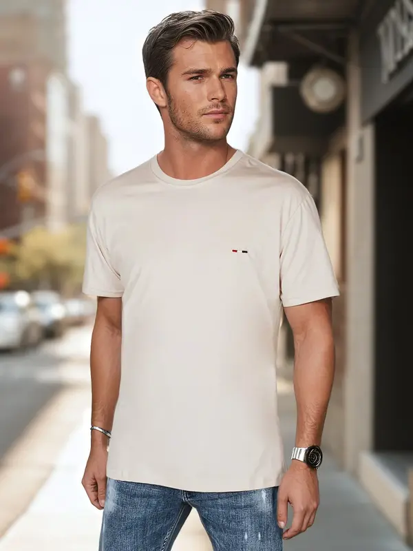 DStreet Moška majica s kapučino vezenino