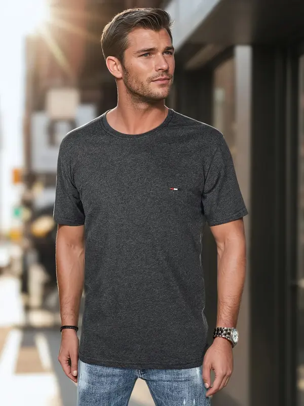 DStreet Moška majica z vezenjem, temno siva