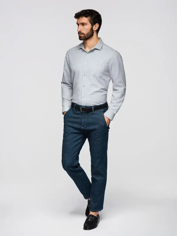 Ombre Moška Ombre REGULAR FIT srajca z žepom - siva