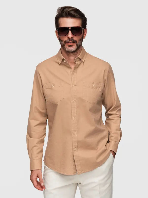 Ombre Moška ombre srajca Regular Fit - svetlo rjava