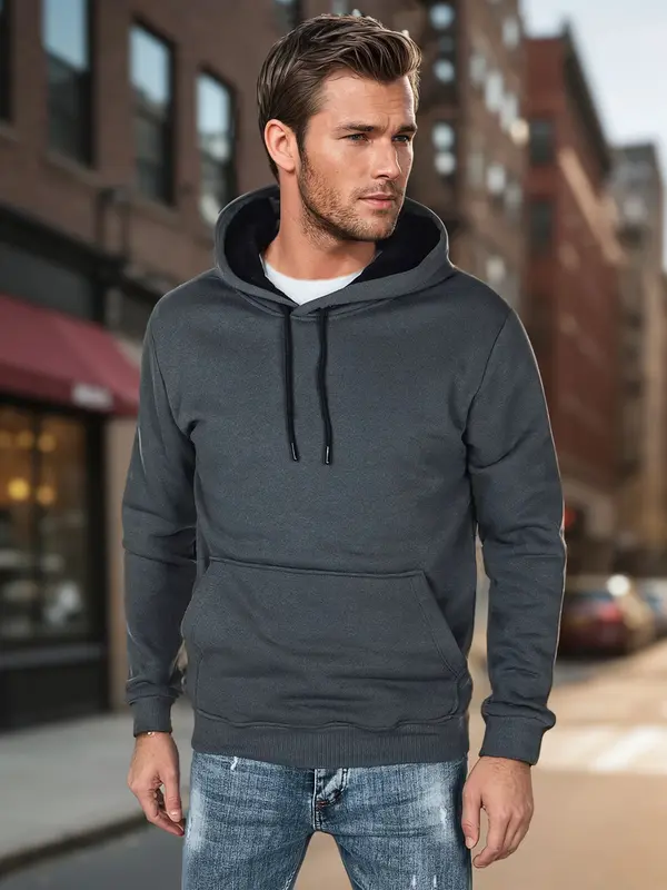 DStreet Moška osnovna jopa s kapuco, temno siva