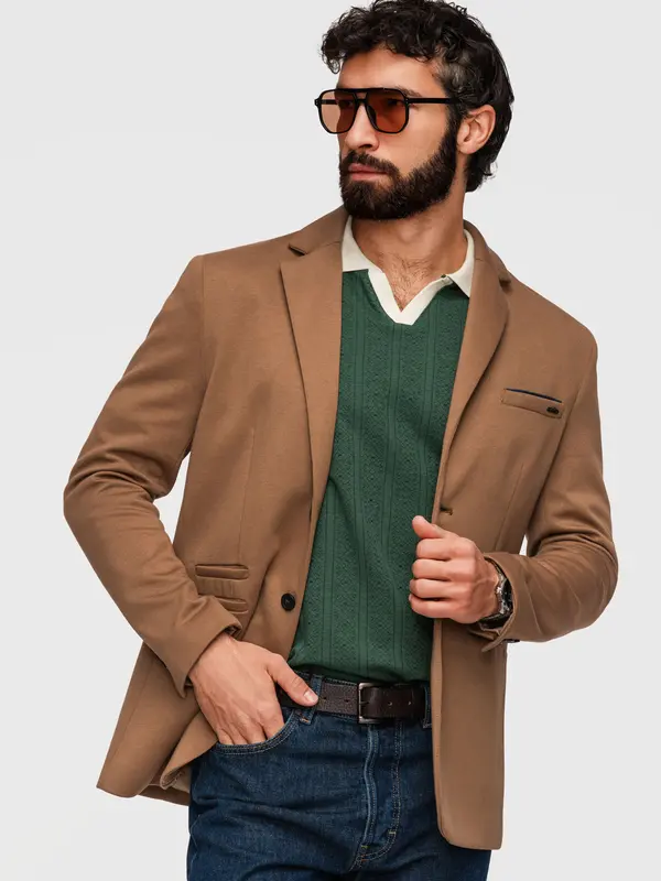 Ombre Moška pletena jakna SLIM FIT z ombre vzorcem
