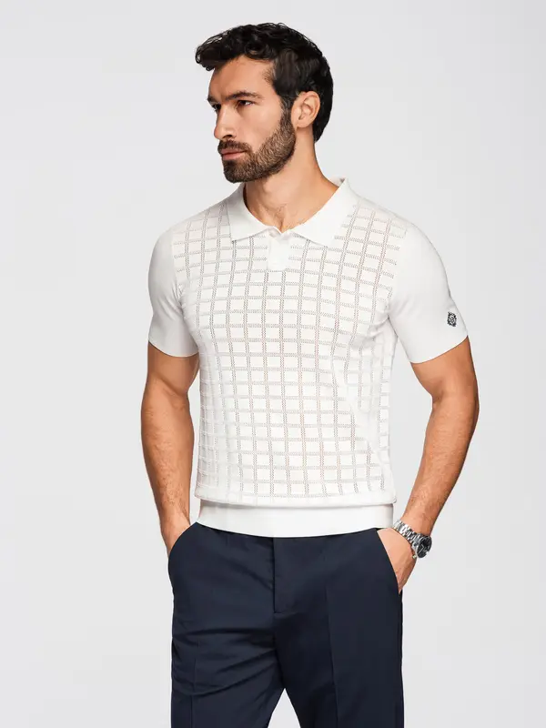 Ombre Moška polo majica iz viskoze Ombre - bela