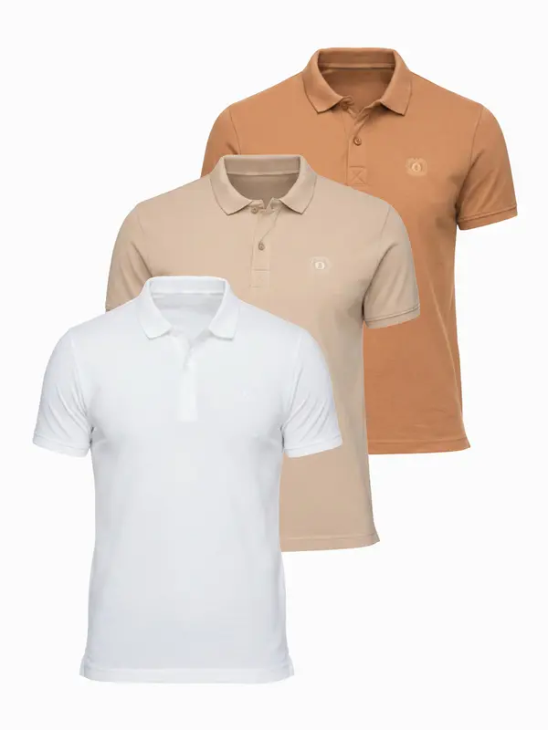 Ombre Moška polo majica Ombre - komplet bela/bela/svetlo rjava