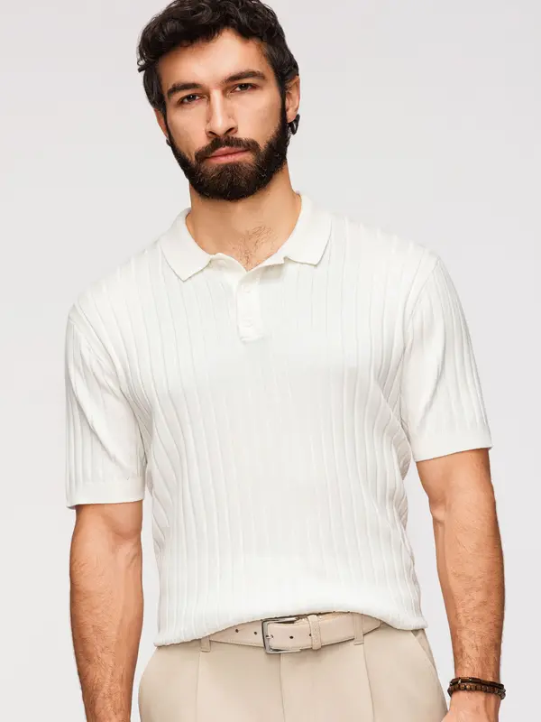 Ombre Moška polo majica Ombre SLIM FIT iz viskoze s črtami