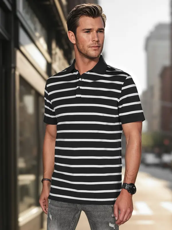 DStreet Moška polo majica s črnimi črtami