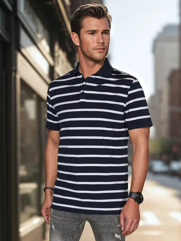 DStreet Moška polo majica z modrimi črtami