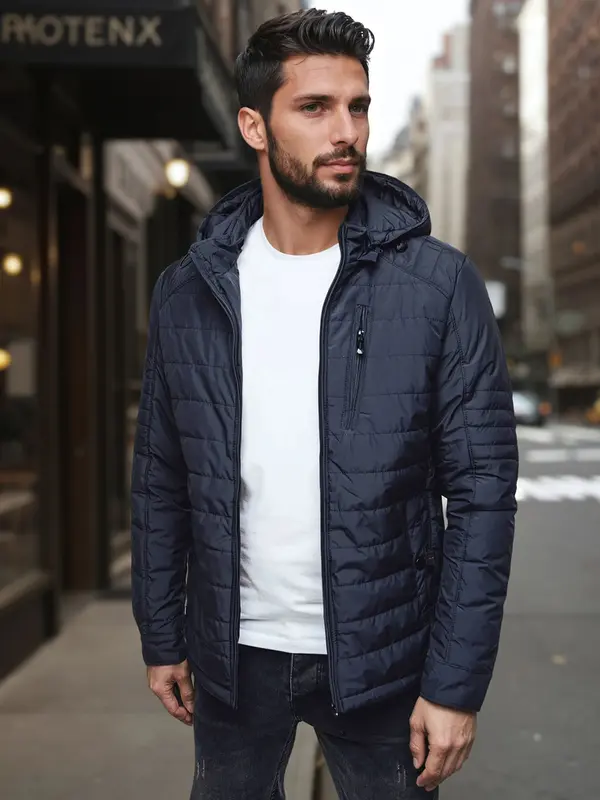 DStreet Moška prešita jakna s kapuco, modra