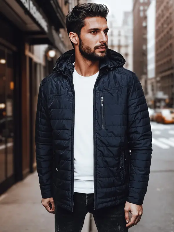 DStreet Moška prešita jakna s kapuco, temno modra