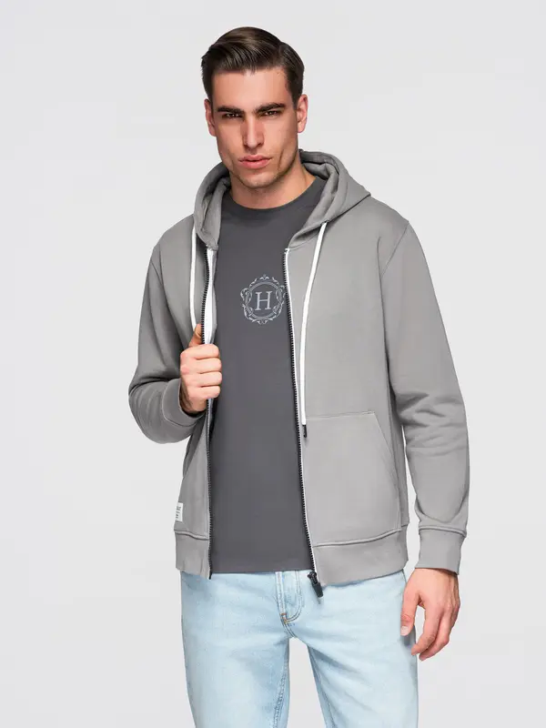 Ombre Moška pulover s kapuco Ombre BASIC z zadrgo - siva