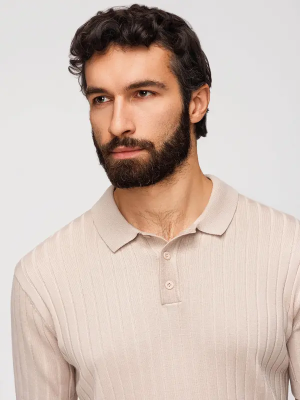 Ombre Moška SLIM FIT polo majica iz viskoze - bež