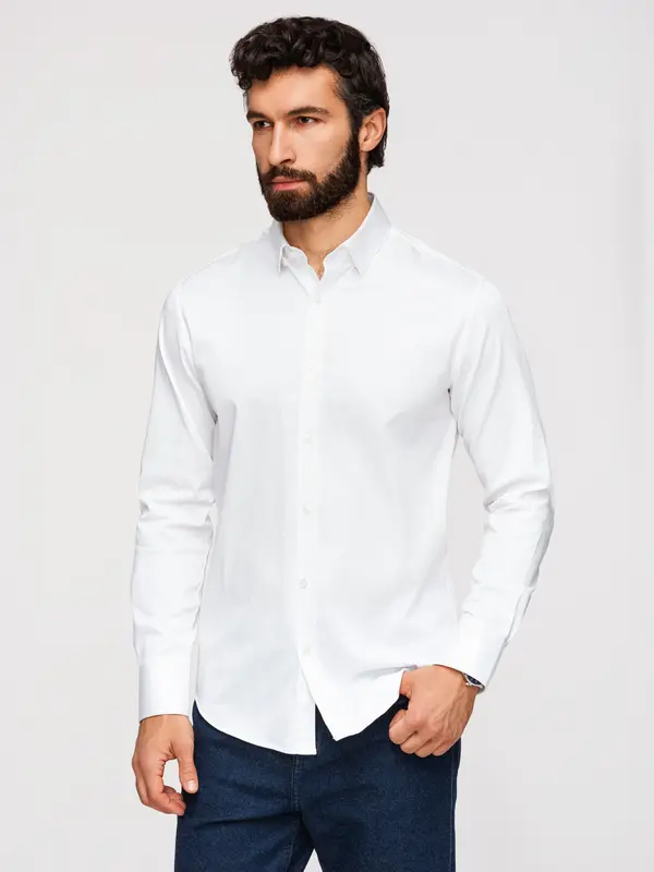 Ombre Moška SLIM FIT srajca s satenasto obdelavo - bela